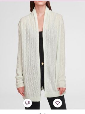 White + Warren Green Cashmere  Cable-Knit Open Front Cardigan